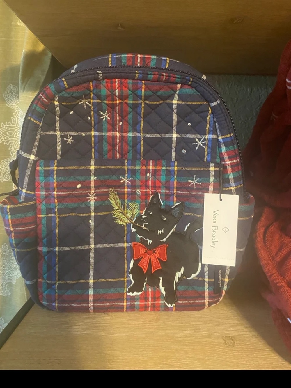Vera Bradley Navy Plaid Quilted Kids Backpack with Scottie Dog